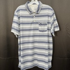 Excellent! PUMA Men Blue Grey Striped Polo Sh...