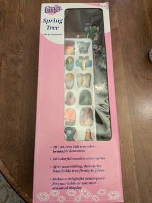 Vintage 18'' Spring  Easter Tree complete  24 wood ornaments - bendable branches