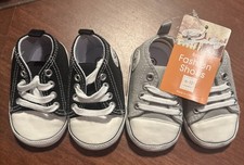  2 Pair Infant Baby Canvas Shoes Boy Girl Soft Sole Size Fashion Cute 6-12 Mos