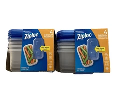 Ziploc One Press Seal Medium Rectangle Container - 4 ct NEW Lot of 2