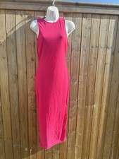 PLT Pretty Little Thing Pink Rib Racer Neck Midi Dress 14 BNWT