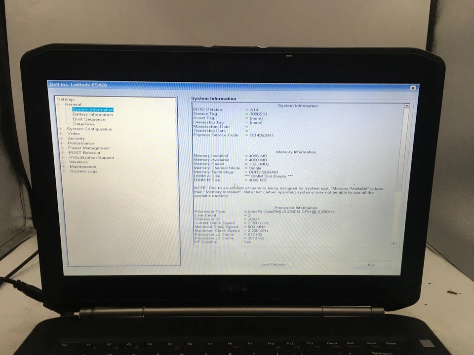 DELL LATITUDE E5420 - BOOTS TO BIOS - INTEL I5 2520M - 8GB RAM - NO OS -READ- BB - Image 2 of 4