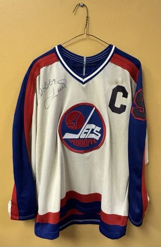 BOBBY HULL SIGNED VINTAGE WINNIPEG JETS CCM MASKA JERSEY NHL W/ PSA/DNA LOA