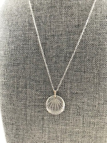 VINTAGE SMALL CABLE LINK STERLING NECKLACE W/ CLEAR ROUND ETCHED ACRYLIC CIRCLE - Picture 4 of 5