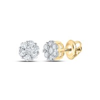 14K Gelbgold Echt Diamant Unisex Blumenmuster 5.5Mm Blume Set Ohrstecker 1/2 CT