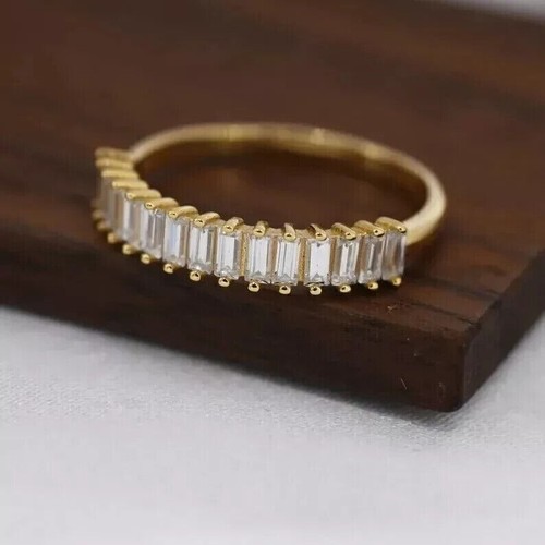 2Ct Baguette Cut Simulated Diamond Wedding Ring In 14k Yellow Gold Plated Silver - Imagen 3 de 7