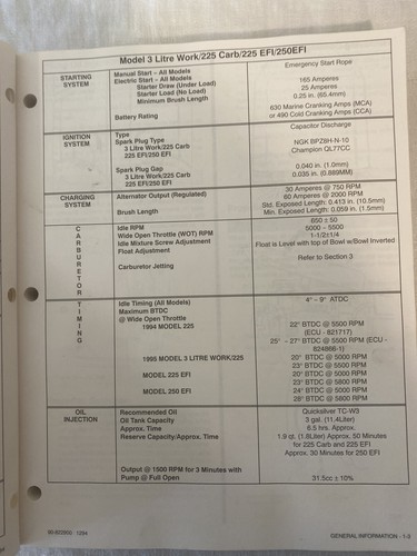 Mariner Mercury Outboards Service Manual Model 3L Seapro Marathon 225 / 250 1994 - Bild 4 von 8