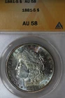 1881 S - $1  AU 58, ANACS, Morgan Silver Dollar, Miss Liberty Head Dollar $1