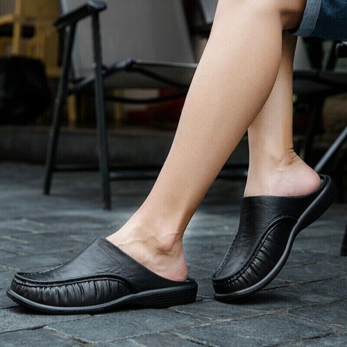 Mens Slippers Open Back House Shoe Black Slip On Comfort Indoor Outdoor Loafer - Picture 5 of 39