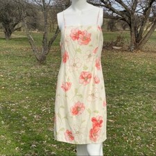 Ann Taylor Y2K 100% Silk Dress 4 Poppy Print Camisole Sundress 2000s