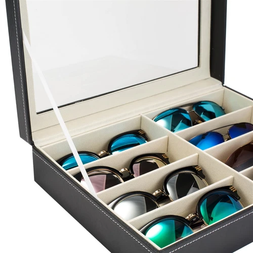 Leather Multi Sunglasses Organizer Eyeglasses Eyewear Display Case Holder Black - Picture 12 of 12