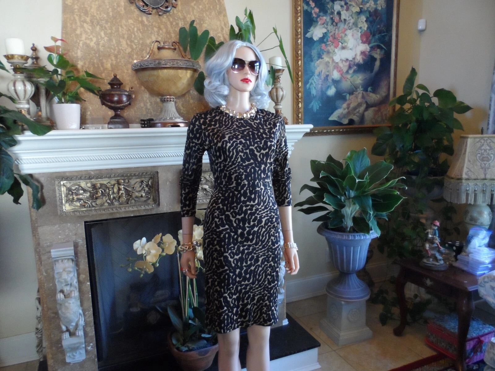 Abito in guaina Tory Burch 100% seta beige stampa mutli taglia M