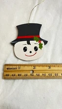 Wooden Top Hat Snowman Head Christmas Ornament