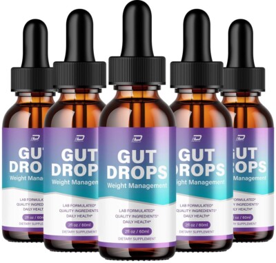 (5 Pack) Gut Drops   GutDrops Extra Strength All Natural Healthy Levels Support