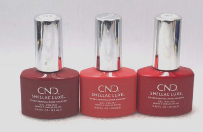 New (3) CND SHELLAC LUXE 60 Sec Removal GEL POLISH- Brick, Mambo Beat, Liberte