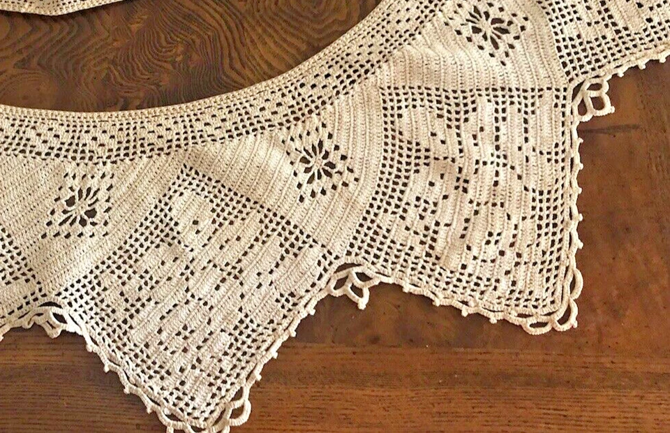 Antiguo ribete ganchillo envejecido blanco 76" ancho x 10" largo Foto 2 de 4