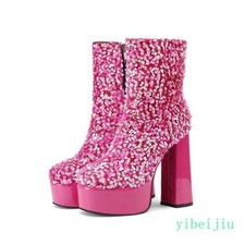 Women's Glitter Sequins Platform Ankle Boots High Heels Party Shoes Performance