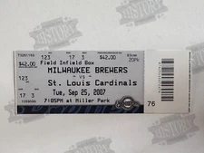2007 St Louis Cardinals Milwaukee Brewers Ticket 9/25/07 Prince Fielder Home Run