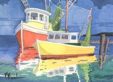Ceramic Backsplash Tile Mural Nautical Sailing Ship - Fishing Boats at Dock