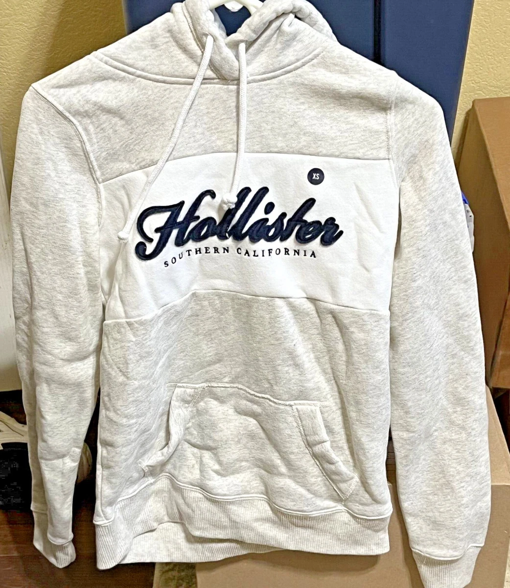 Hollister Womens NWT Embroidered Black Logo Hoodie in White Gray X