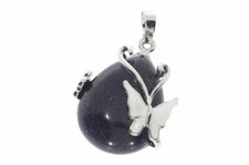  Cabochon Blaufluss Schmetterling Motiv Schmuck Anhänger & Silber Fassung 26x28m