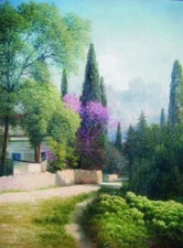 Handmade High Quality Oil Painting Spring in Crimea View of Ai Petri On Canvas