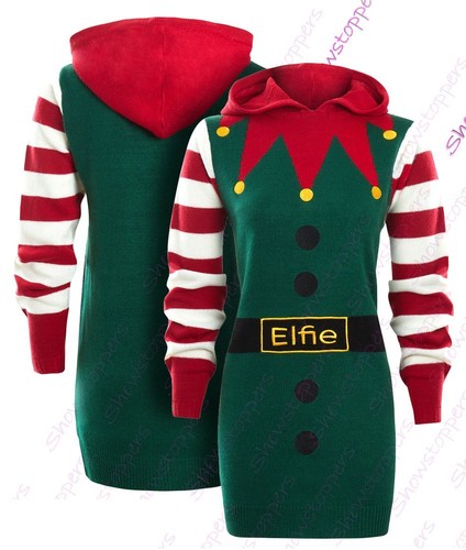 Womens Christmas Jumper Dress Elf Xmas 