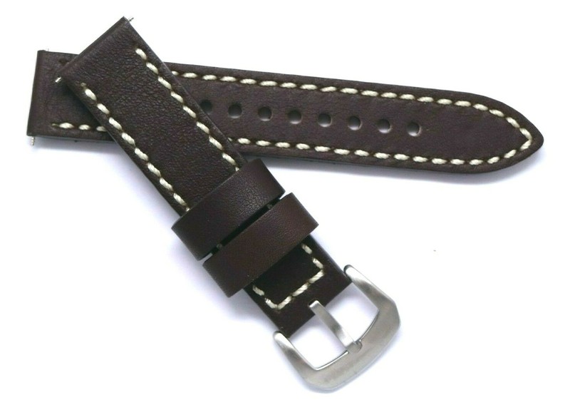 20mm Brown Leather Contrast Stitch Men Replacement Watch Strap Silver Buckle