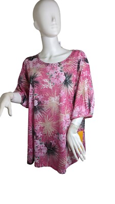 Ruby Rd Women's  Size 3X Jeweled Collar Floral Pink Short SleeveTop Blouse 33