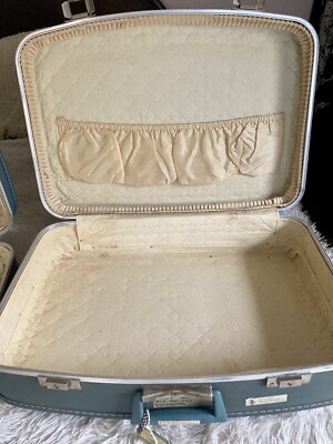 Valise Vintage Crown – Bleue, Coque Dure, Années 1960, Pour Déco Ou Voyage