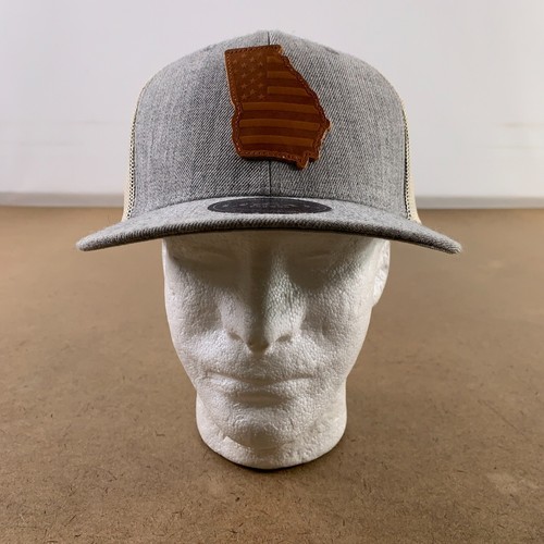 Local Crowns Adult One Size Georgia Heathered Leather USA Patch Trucker Hat NWT