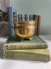 Rare Vintage Brass Cauldron pot With Filigree Feet And Handles See Detailed Pics
