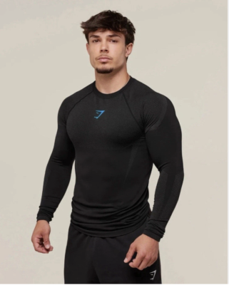 ウォーキング・ランニングウェア  onyx 5.0 v5 T-shirts ONYX 5.0 SEAMLESS LONG SLEEVE T-SHIRT (Black/Blue) (SIZE XL