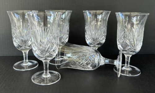 Gorham Crystal Cherrywood Footed Iced Tea Glasses 6 7/8" Set of 6 Fan Cut - Picture 2 of 12
