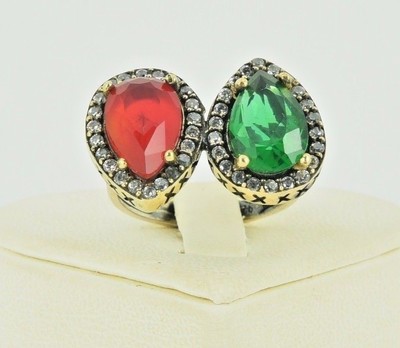 925 Sterlingsilber Birnenschnitt Ring Smaragd Rubin Hurrem Sultan Tropfen grün rot