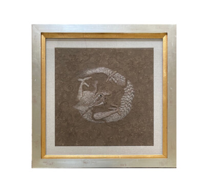 1960年代　ミッドセンチュリー　金色の龍 刺繍アート フレーム付き s-l400.jpg