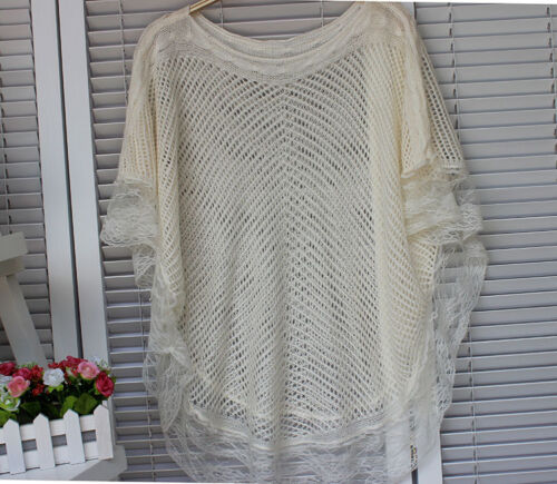 New Lace Top FishNet Shirt Netting Blouse Short Sleeve One size fits all - Afbeelding 1 van 10