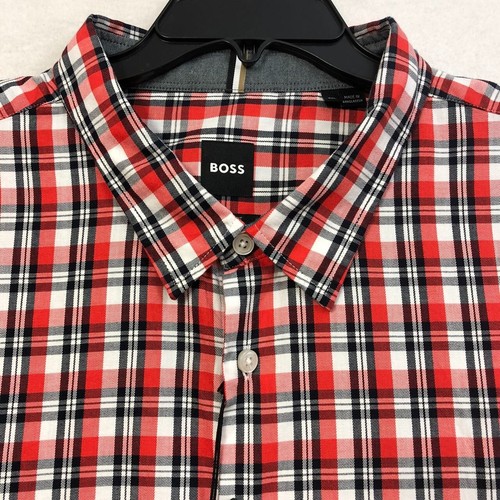 NEW HUGO BOSS Men Shirt Bright Red/Black Plaid Big Long Sleeve Sz 5XL $138
