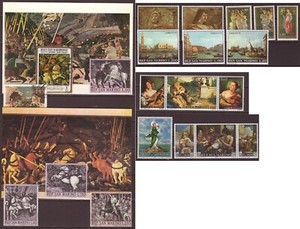 San Marino MNH art Ucello Scott #688-91, 2 postcards + other art stamps