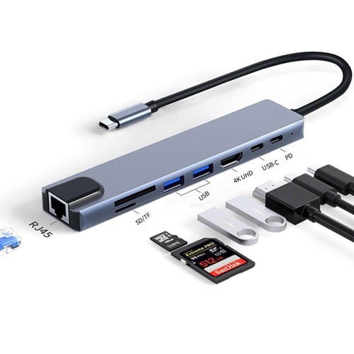 Type-C Docking Station 8in1/10in1 Laptop to HDMI-Compatible 4K 100 Megabit Hub - Afbeelding 6 van 24