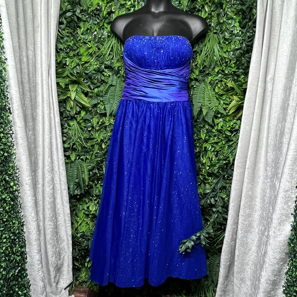 Y2K VTG JUMP APPAREL Dress Women 17/18 Blue Glitter Beaded Ball Gown Fairy 2577 - Image 2 of 4