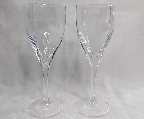 2 MIKASA PANACHE Square Wine Glasses Goblets Lead Crystal 8 3/8" Disc 2013