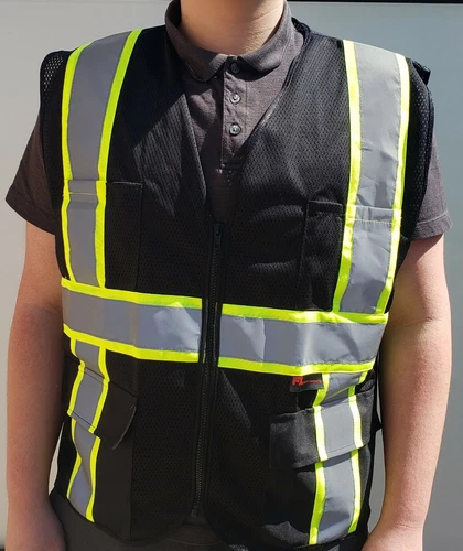 FX Two Tone HI-VIS Black Safety Vest with 4 Front Pocket Small to 5XL  - product listing photo