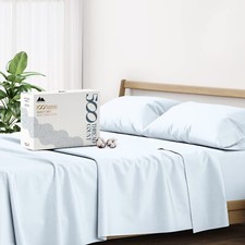 500 Thread Count Cotton Sheet Light Blue Queen Sheets Set, 4-Piece Long-Stapl...