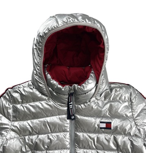 Tommy Hilfiger Coat With Hood Size XL TG/XG Silver Metallic Hooded Puffer Jacket - Picture 6 of 10