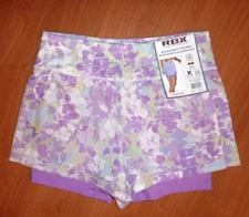NWT New RBX Women's Running Shorts with  Inner Bike Shorts Orchid Bloom Print
