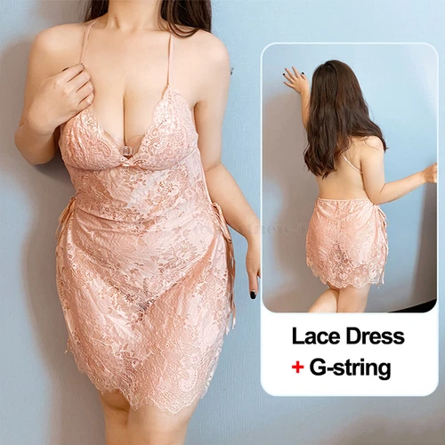 Dessous-Speghetti-Nachtwäsche-Sexy-Damen-Schlafanzug-Spitze-Babydoll-Nachtwäsche M-2XL - Bild 28 von 65