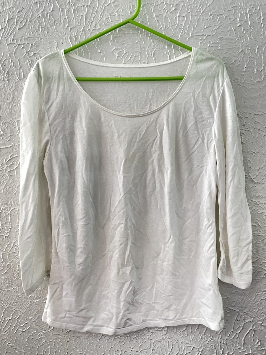 Tunica a maniche corte nuova con etichette Eileen Fisher bianca Tencel Tunica a maniche corte nuova con etichette Eileen Fisher bianca Tencel