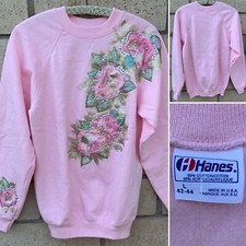 Vintage Wearable Art Floral Sparkles Raglan Sweatshirt Cottagecore Grandma Core