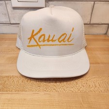 Vintage Kauai Hawaii Rope Trucker Hat Snapback Surf Foam Front White Aloha